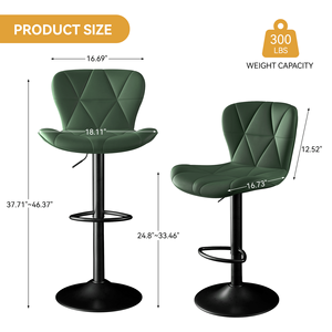 Industrial Vintage 2-Pc Rotatable Bar <b>Stools</b> Set Quilted PU Leather with Backrest and Footrest 300lb Capacity <b>Dining</b> Chairs - Product Image 1