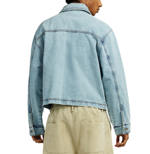 Men's Acid Wash Denim Work Jacket Casual Zipper Front Turn-<b>Down</b> Collar Streetwear Cotton Vintage Canvas Jacket - Product Image 5