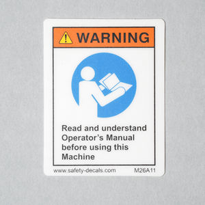 Advertencia: Leer el Manual del Operador al Usar Esta Máquina, Etiqueta Adhesiva de Seguridad M26, Equipo Industrial, Resistente al Agua y a los Arañazos - Product Image 4
