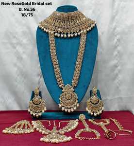 Rose Gold Plated Bridal Jewelry <b>Set</b> With Choker Necklace Earrings Maang Tikka And Anklet For Wedding Women D. No.56 - Product Image 1