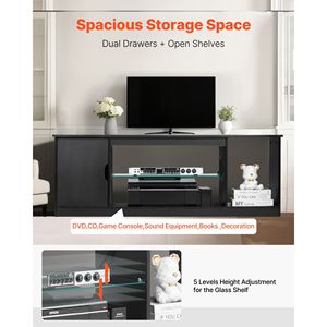 Centro de Entretenimiento Moderno, Mueble para TV de hasta 65 Pulgadas, Gabinete de Madera con Tira de Luz y Estante de Vidrio para Almacenamiento - Product Image 6