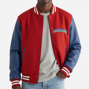 Top Trending Men's <b>Red</b> Varsity <b>Jacket</b> Hooded High Street Style <b>Waterproof</b> Embroidered Logo Casual Autumn Wear Regular Fit - Product Image 1