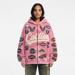 Sweat à capuche oversize en polaire pour femme, personnalisable avec logo, style streetwear épais, à épaules tombantes - Product Image 1