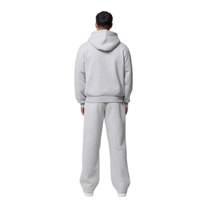 Men Winter Full <b>Zip</b> Hooded Solid Tracksuit Wide Leg <b>Trousers</b> Relaxed Fit <b>Side</b> Pockets Streetwear Wholesale Custom Two Piece - Product Image 2