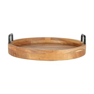 Plateau de service rond en bois de qualité supérieure, avec poignée en fer noir, décoratif, portable, écologique, idéal pour la restauration - Product Image 5