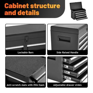 Detachable Top Rolling Tool <b>Chest</b> 5-Drawer <b>Storage</b> Cabinet with Universal Lockable Wheels Adjustable Shelves Tool Box Liner - Product Image 4