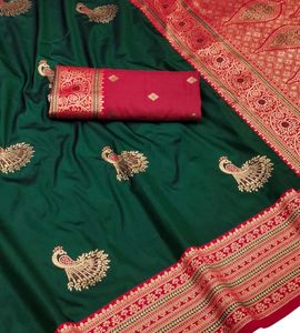 Sari Banarasi de Seda Pura Más Vendido con Patrones Jacquard, Traje Étnico para Fiestas y Festivales, Disponible al Mejor Precio del Mercado - Product Image 1