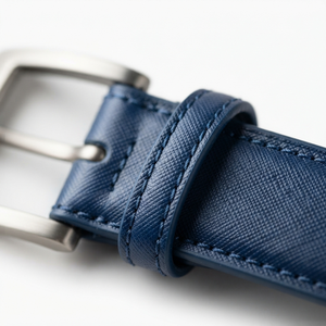 Formal Men's Navy Blue Cow Hide Leather <b>Belt</b> With <b>Silver</b> Rectangular Pin <b>Buckle</b> Solid Design - Product Image 3