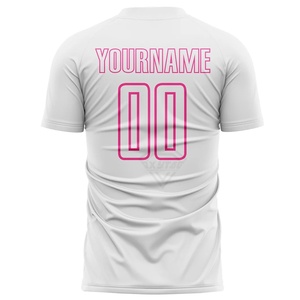 เสื้อยืดกีฬาพิมพ์ลายสีขาวชมพูแบบซับลิเมชั่นสั่งทำได้ ผู้ผลิต OEM ขายส่งเสื้อทีมกีฬา แห้งเร็ว เหมาะสำหรับการฝึกซ้อมฟิตเนส - Product Image 2