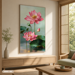 Peinture sur soie artisanale OEM personnalisée de qualité supérieure, motif paysage de lotus naturel, art mural suspendu, fabriqué au Vietnam - Product Image 2