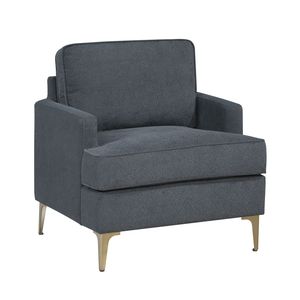 Fauteuil d'appoint moderne et confortable en chenille grise avec pieds en métal finition dorée, en contreplaqué durable pour salon - Product Image 3