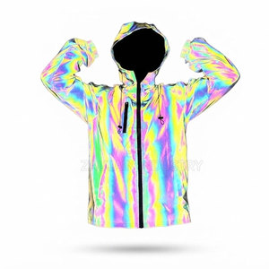 Veste réfléchissante arc-en-ciel légère, design personnalisé, avec tissu réfléchissant coloré pour les sports de plein air et les voyages - Product Image 3