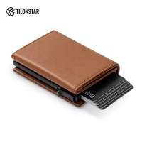 Porte-cartes de crédit vintage pour homme TILONSTAR TC124, trifold, avec poche, billetera, protection RFID, porte-cartes en cuir avec fonction pop-up