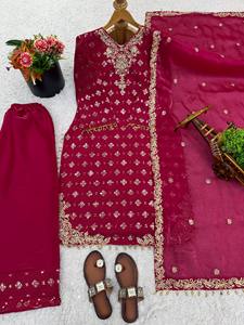 Elegant Fully Stitched GMY <b>Silk</b> <b>Kurta</b> Palazzo Set with Embroidery Work for Women - Product Image 6