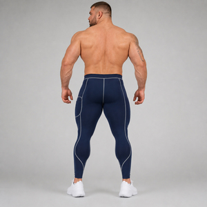 Leggings de compresión para hombre, pantalones de compresión de cintura alta para gimnasio, fitness, entrenamiento, correr, pantalones de compresión con costuras en contraste, pantalones de yoga para hombre - Product Image 2