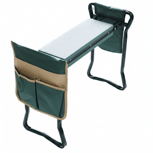 Taburete Plegable Verde para Jardín con Estructura de Acero Aleado, Capacidad de Carga de 150 kg, Bolsillos de Almacenamiento y Asiento - Product Image 1