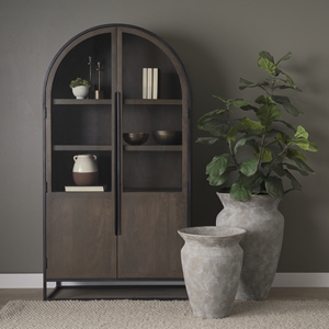 Gabinete Arqueado de Madera y Metal en Color Marrón Oscuro y Negro - Product Image 6