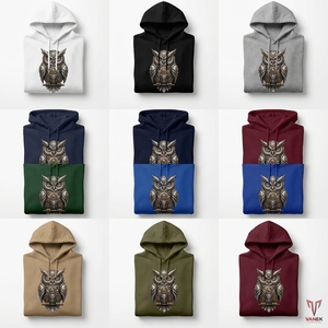 CLCORWORK STREETWEAR Sudadera con Capucha Steampunk para Hombre, Diseño de Búho, Corte Holgado, Algodón French Terry, Estampado con Parches, Ropa Urbana de Invierno - Product Image 6