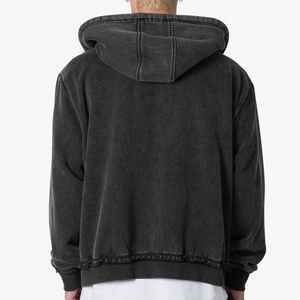 Top Selling Custom Logo Knitted <b>Thick</b> <b>Fleece</b> 3D Embroidery 100% Cotton Washed Casual Blank Hoodies Warm Windproof Zipper - Product Image 4