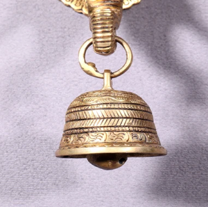 Exquisitely carved <b>antique</b> <b>brass</b> bell adorned with detailed traditional motifs. <b>brass</b> wall mounted bell, at wholesale prices. - Product Image 3