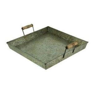 Plateaux de service en métal galvanisé avec poignées rondes, décor vintage gris style ferme, chariots de rangement durables en fer pour usage intérieur et extérieur - Product Image 6