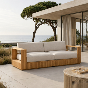 Sofá Moderno de Madera de Teca para Exteriores con Tapicería Impermeable, Diseño Ecológico y Duradero para Uso en Resorts - Product Image 1