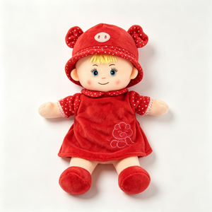 customized Baby Doll Plush with Red Pig Outfit, Polka Dot Pig Hat <b>Stuffed</b> Rag Doll, Cute Kids <b>Soft</b> Companion Doll - Product Image 1