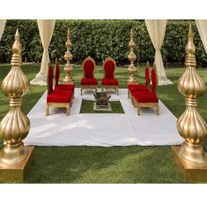 เก้าอี้มันดัปราคาประหยัดสำหรับงานแต่งงานแบบเอเชียใต้ เก้าอี้มันดัปไม้สีแดงแบบดั้งเดิมสำหรับพิธีวิธี ชุดเก้าอี้นั่งเตี้ยสำหรับเจ้าสาว/เจ้าบ่าว สหรัฐอเมริกา - Product Image 1