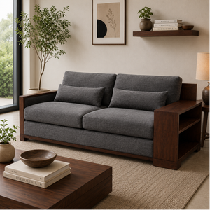 Sofá Moderno de Madera de Teca Sólida con Tela, de Una Plaza, con Brazos Acolchados, Diseño Minimalista y Duradero para Sala de Estar, Hotel, Villa, Muebles Personalizados - Product Image 3