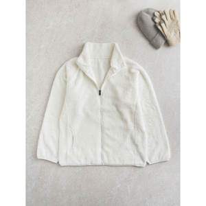Women's M White Long Sleeve Fleece <b>Zip</b>-<b>Up</b> <b>Jacket</b> Fluffy Design - Product Image 1