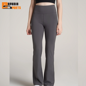 Customized High Waisted Spandex Cotton Pleated <b>Flared</b> Pants Women's Solid Color Sports Bra <b>Leggings</b> Gym Set Breathable Quick Dry - Product Image 1