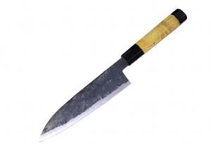 Couteau de chef de style japonais artisanal, manche octogonal en bois et corne, outil culinaire professionnel - Product Image 6