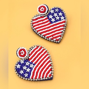 Trendy American Flag <b>Red</b> White Blue Statement Dangle Earrings Patriotic Heart <b>Bow</b> Beaded Earrings for Women and Girls Jewelry - Product Image 3