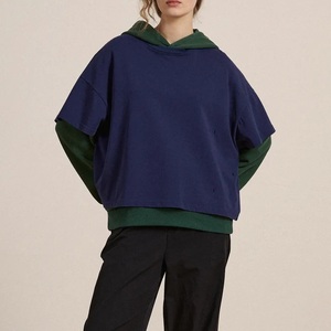 Sweat-shirt à capuche surdimensionné pour homme, bleu foncé vert, manches raglan, tricot en coton, coupe décontractée pour l'automne - Product Image 4