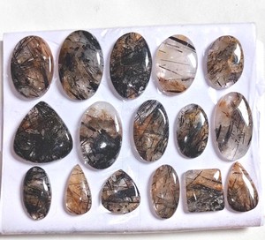Venta al por Mayor de Cabujones Ovalados de Ágata Rutilada Negra Natural, Lote de Piedras Preciosas Personalizadas para la Fabricación de Joyería - Product Image 1