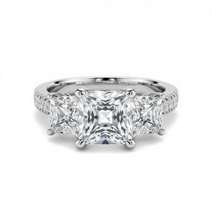 แหวนเพชรซิคอนเพาะเลี้ยงในห้องปฏิบัติการ เงินแท้ 925 ชุบโรเดียม ประดับเพชรทรงบาแกตต์สามเม็ด เครื่องประดับชั้นดี รับรองโดยบุคคลที่สาม แหวนหรูหราสำหรับวันครบรอบ - Product Image 4