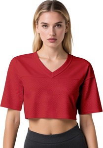T-shirt court décontracté rose uni à col en V en maille pour femme, coupe ample, manches courtes, respirant, idéal pour le sport et les activités printemps-été - Product Image 5