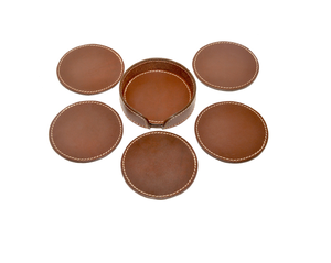 Sous-verre classique en cuir pour table, fait main, vintage, carré, avec surpiqûres contrastées et attache, marron, pour boissons - Product Image 6