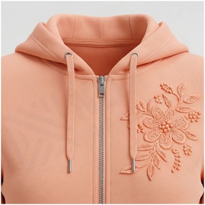 Women 100% Cotton Hooded Zipper Sweatshirt Floral Embroidery Full Sleeve Casual Tracksuit Set Autumn Midweight <b>Fleece</b> <b>Joggers</b> - Product Image 4