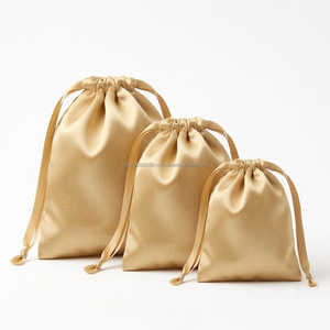 Pochette en satin beige avec cordon de serrage, élégante pochette anti-poussière pour bijoux, emballage cadeau personnalisé avec logo pour boutique et vente en gros de cosmétiques - Product Image 2