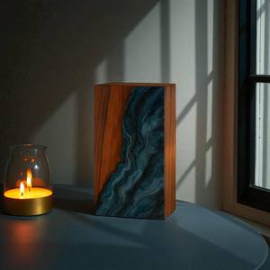 Urna Funeraria Artesanal de Nogal con Resina Azul con Diseño de Olas del Océano - Product Image 1