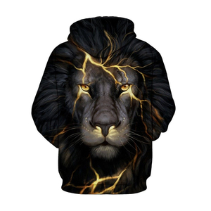 Sudadera con Capucha de Impresión Digital Personalizada con Estampado de León, Sudadera Ligera de Forro Polar, Ropa Urbana de Corte Regular, Estilo Casual - Product Image 1