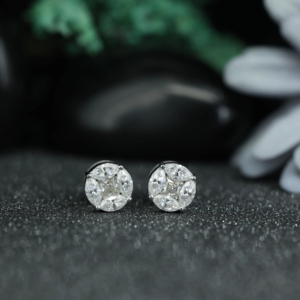 Round Cluster Moissanite Stud <b>Earrings</b> 925 Sterling Silver | Diamond Look Screw <b>Back</b> <b>Earrings</b> for Women - Product Image 1
