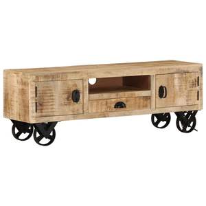 Meuble TV en bois de manguier naturel avec support en fer forgé et finition brute en bois de manguier - Product Image 1