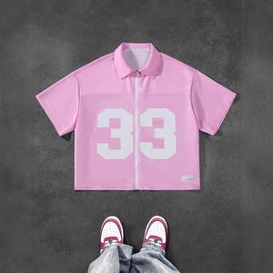 เสื้อเจอร์ซีย์ผู้ชายสีชมพู แขนยาว ทรงปกติ ไซส์ใหญ่ ผ้าฝ้าย 100% ระบายอากาศได้ดี ผ้าถัก สตรีทแวร์ แห้งเร็ว พิมพ์ลายหมายเลข 33 - Product Image 5