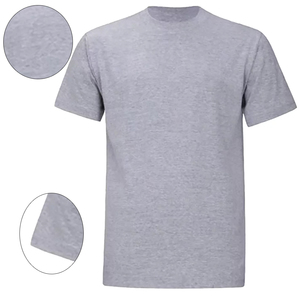 Men's Gray Solid Color Short Sleeve O-Neck Cotton T-Shirt Regular Fit Casual Jersey Knitted Plain Dyed - Product Image 1