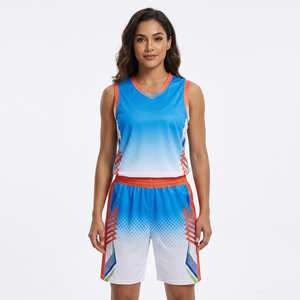 Ensemble de maillots de basket-ball unisexe sans manches, col en V, évacuation de l'humidité, couleur dégradée, polyester, vêtements de sport pour toutes les saisons - Product Image 5
