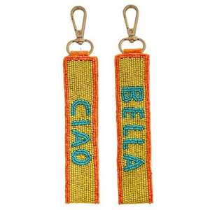 Blue Lily Flower Beaded Keychain Glass Seed <b>Bead</b> Bag Charm Tropical Bloom Key Ring Embroidery Plant Pendant Gold Metal Snap Hook - Product Image 3