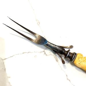 Antique Sterling Marshall Field & Co Lee Celluloid French Meat <b>Fork</b> With Alligator Grip - Product Image 1