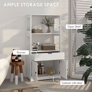 Armadietto per bagno in stile fattoria 23.5 armadio per biancheria bianca \ "X 13 \" X 48.5 \ "con cassetto e ripiani - Product Image 4